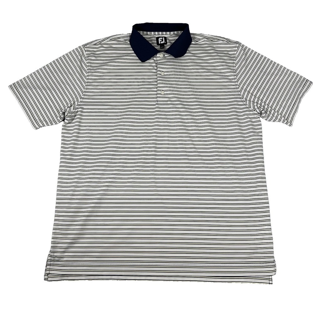FJ FootJoy Golf Polo Men's XL White Striped Performance Stretch Shirt